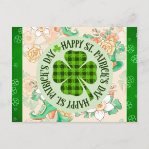 Lycklig St patricks day Blommigt Grönt Shamrock Vykort
