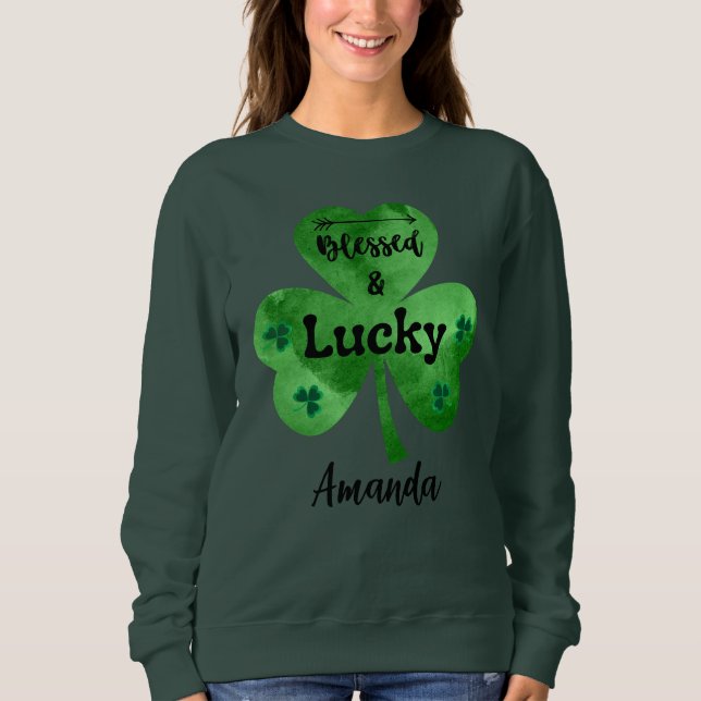 Lycklig St. Patrick's Day Blsed and Lucky T Shirt (Framsida)