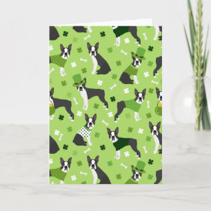 Lycklig St. Patrick's Day Boston Terrier Helgkort