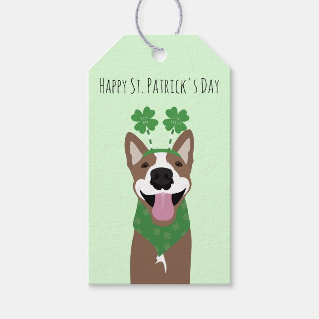 Lycklig St patricks day Brown Hund Grönt Presentetikett (Framsidan)