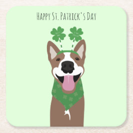 Lycklig St patricks day Brown Hund Grönt Underlägg Papper Kvadrat