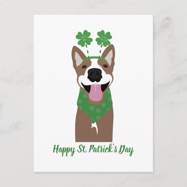 Lycklig St patricks day Brown Hund Grönt Vykort (Framsida)