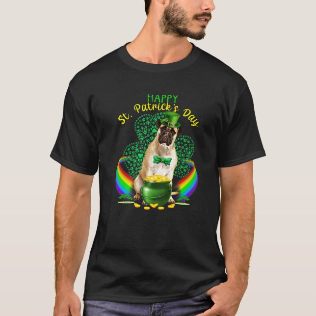 Lycklig St patricks day Bullmastiff Leprechaun Hat T Shirt (Framsida)
