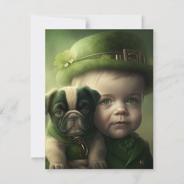 Lycklig St. Patrick's Day Card Boy and Hund Julkort (Framsida)