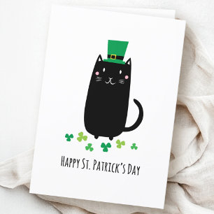Lycklig St. Patrick's day card med svart katt Kort