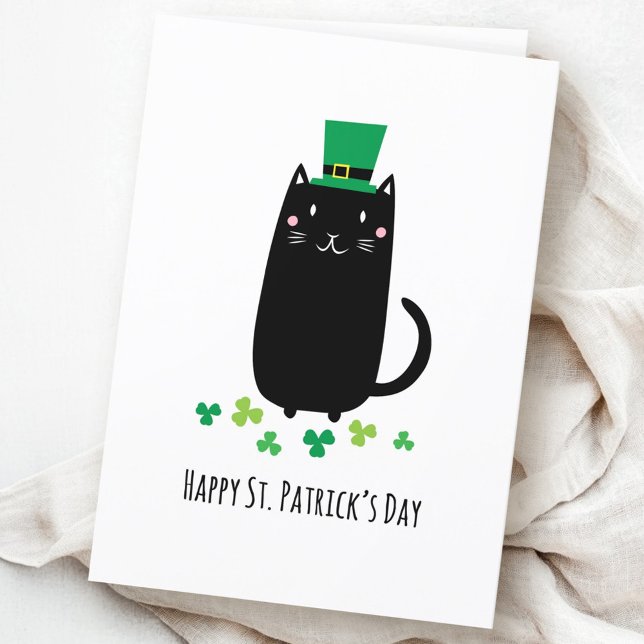 Lycklig St. Patrick's day card med svart katt Kort (Happy St. Patrick's day card with black cat)