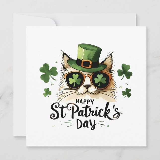 Lycklig St. Patrick's Day Cat Julkort (Framsida)