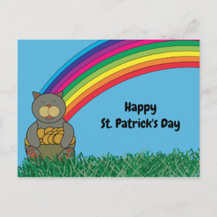 Lycklig St patricks day Cat Rainbow Pot of Guld Vykort