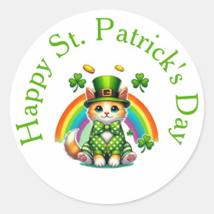 Lycklig St. Patrick's Day Cat Stickers - Leprechau Runt Klistermärke