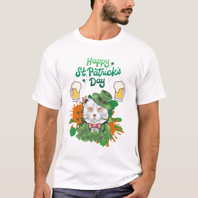 Lycklig St. Patrick's Day - Cat T Shirt (Framsida)