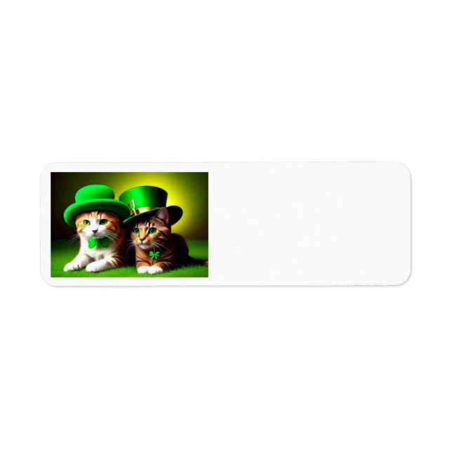 Lycklig St. Patrick's Day Cats Returadress Etikett (Framsidan)
