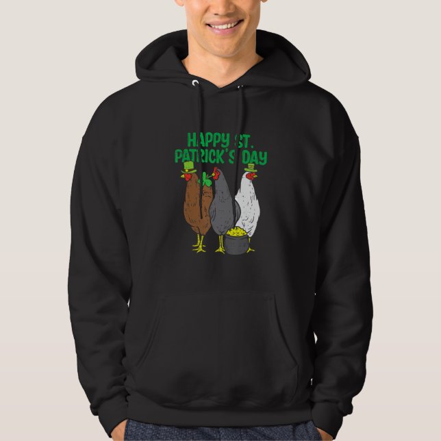 Lycklig St patricks day Chicken Funny Farmer Anima Hoodie (Framsida)