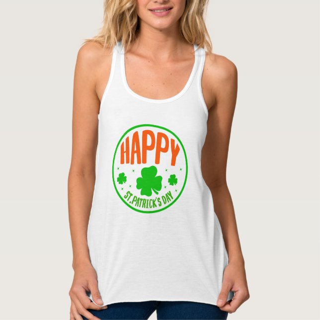 Lycklig St. Patrick's Day Circle Design-63501 Linne Med Racerback (Framsida)