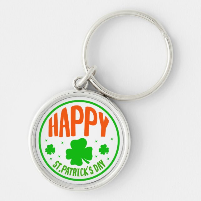 Lycklig St. Patrick's Day Circle Design-63501 Rund Silverfärgad Nyckelring (Framsidan)