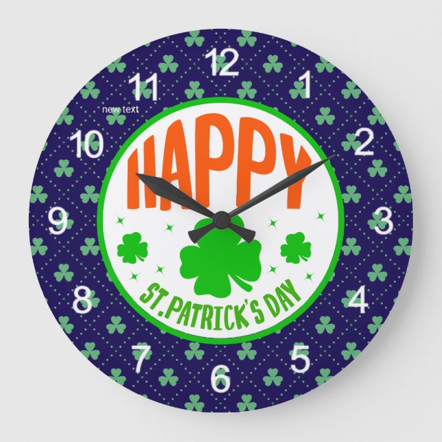 Lycklig St. Patrick's Day Circle Design-63501 Stor Klocka (Framsida)