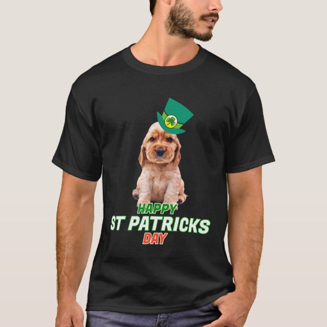 Lycklig St patricks day Cocker Spain Puppy Hund Ir T Shirt (Framsida)