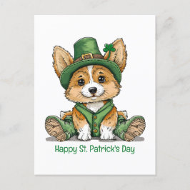 Lycklig St. Patrick's Day Corgi Hund Helg Vykort