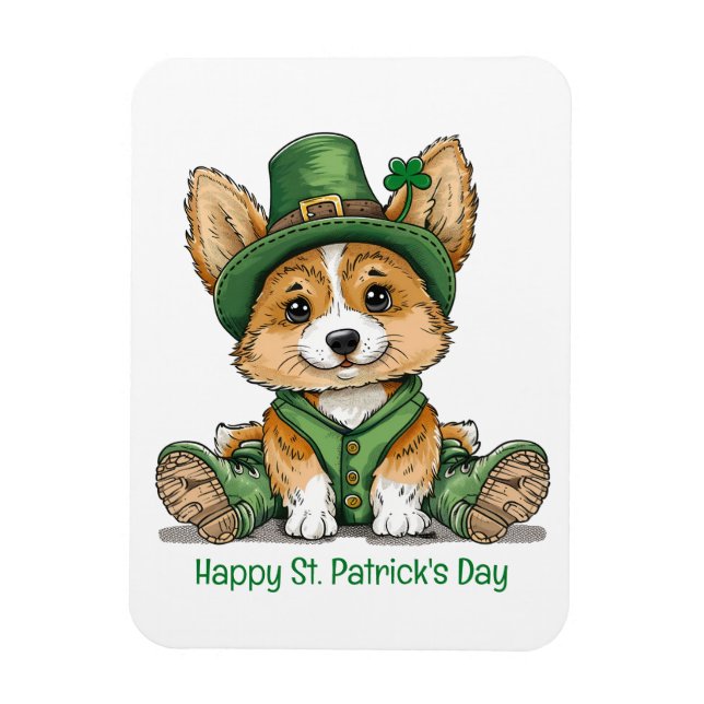 Lycklig St. Patrick's Day Corgi Hund Magnet (Vertikal)