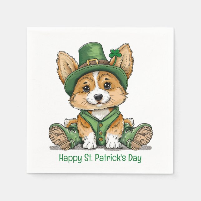 Lycklig St. Patrick's Day Corgi Hund Pappersservett (Framsidan)