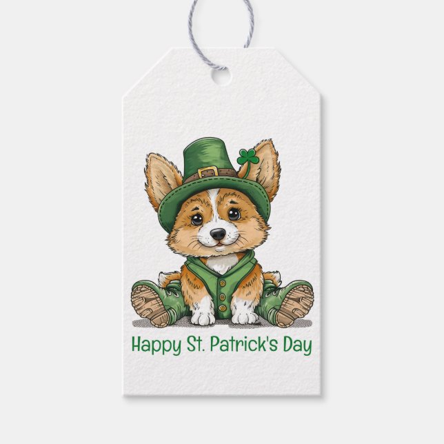Lycklig St. Patrick's Day Corgi Hund Presentetikett (Framsidan)