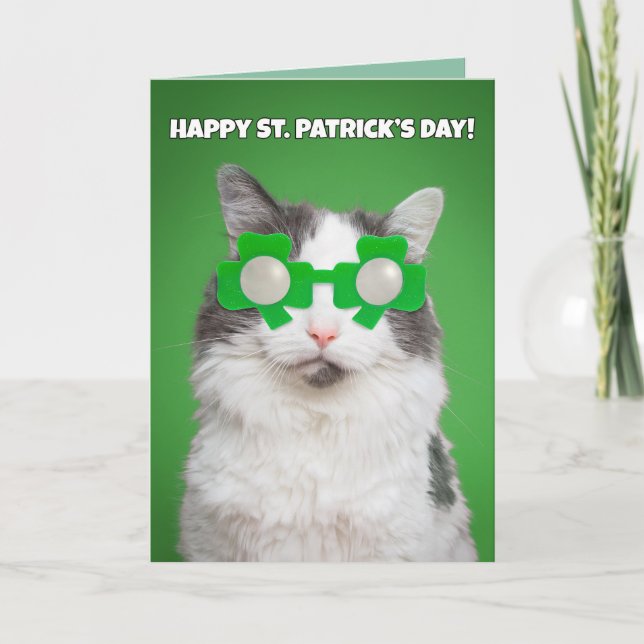 Lycklig St. Patrick's Day Cute Cat Helgkort (Framsida)