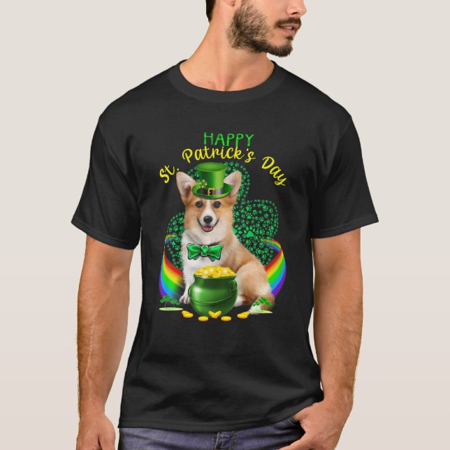 Lycklig St patricks day Cute Corgi Leprechaun Hat  T Shirt (Framsida)