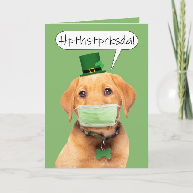 Lycklig St patrick's day Cute Hund i Ansikte-mask Helgkort (Framsida)