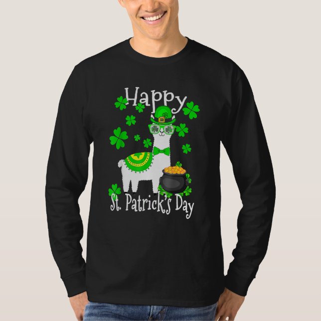 Lycklig St patrick's day Cute Llama Irish Shamrock T Shirt (Framsida)