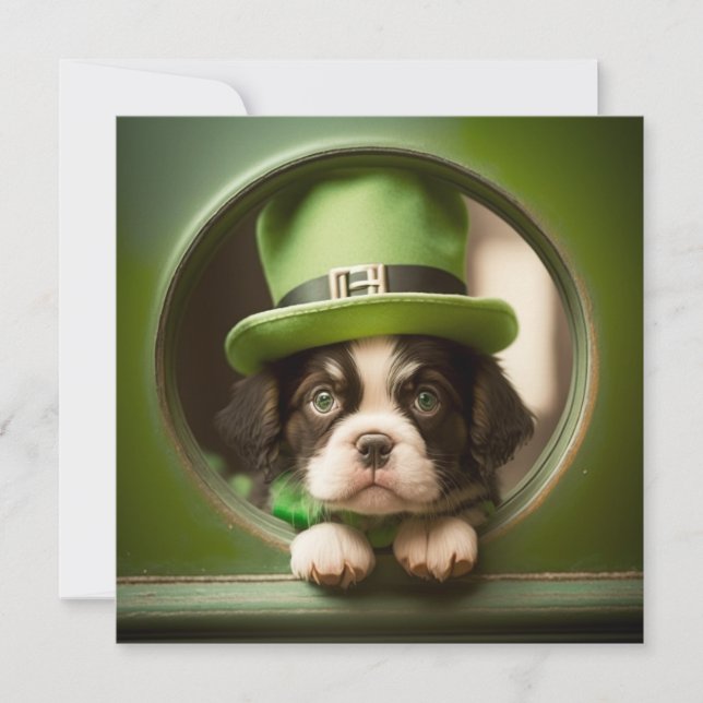 Lycklig St. Patrick's Day Cute Puppy Card Julkort (Framsida)