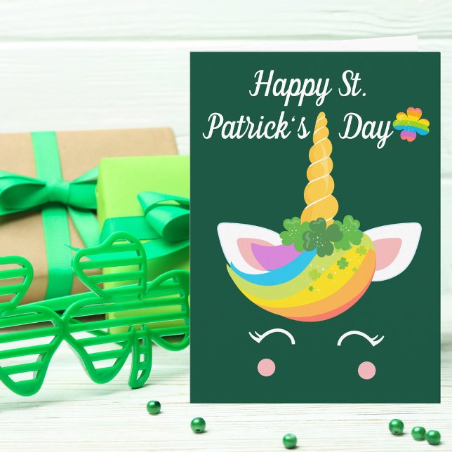 Lycklig St. Patricks Day Cute Unicorn Anpassade Kort (Skapare uppladdad)
