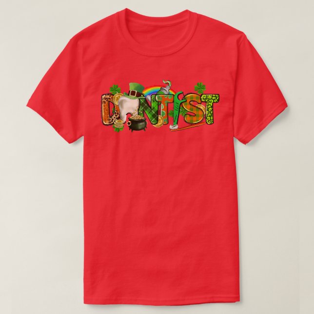 Lycklig St patrick's day Dentist Tooth Irish Rainb T Shirt (Design framsida)