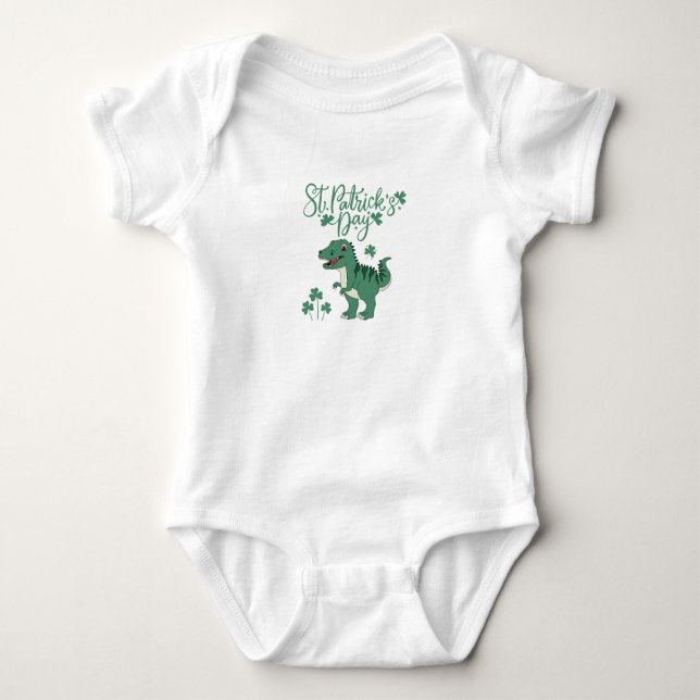 Lycklig St. Patrick's Day Dino Baby Outfit T Shirt (Framsida)