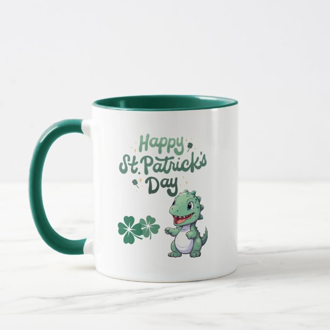 Lycklig St. Patrick's Day _ Dinosaur söt Mugg (Vänster)