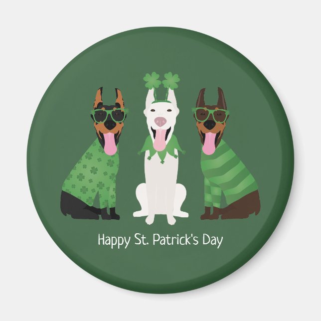 Lycklig St patricks day Dobermann Hundar Magnet (Framsidan)