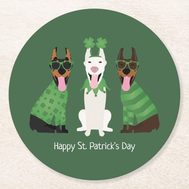 Lycklig St patricks day Dobermann Hundar Underlägg Papper Rund (Framsidan)