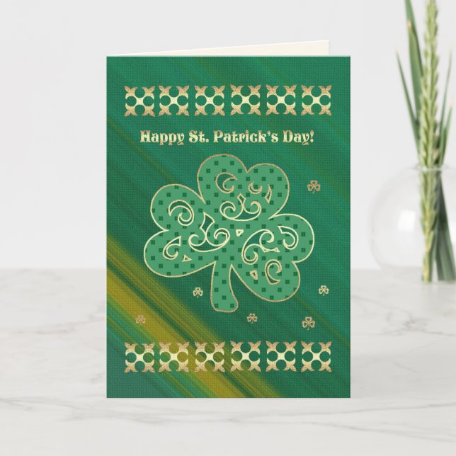 Lycklig St. Patrick's Day Elegant Guld Shamrock Kort (Framsida)
