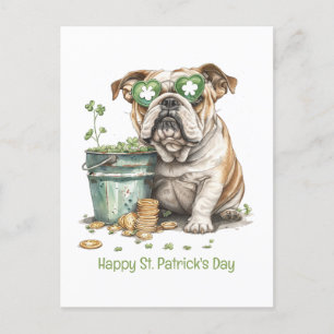 Lycklig St. Patrick's Day English Bulldog Helg Vykort