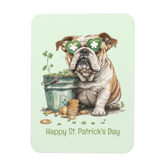 Lycklig St. Patrick's Day English Bulldog Magnet (Vertikal)
