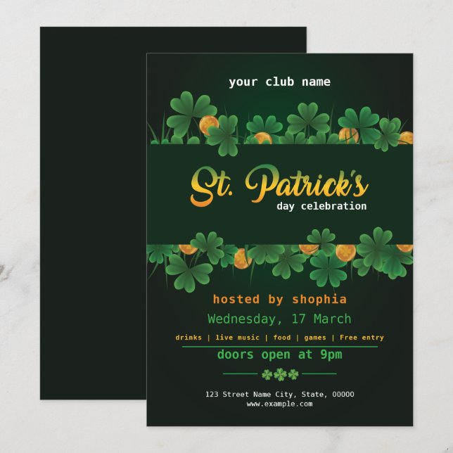 Lycklig St. Patrick's Day-fest Inbjudningar (Fram/baksida)