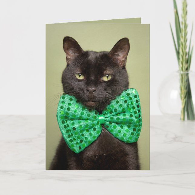 Lycklig St. Patrick's Day for any Cute Black Cat Helgkort (Framsida)