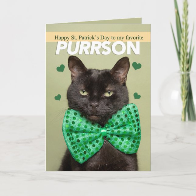Lycklig St. Patrick's Day for any Cute Black Cat Helgkort (Framsida)