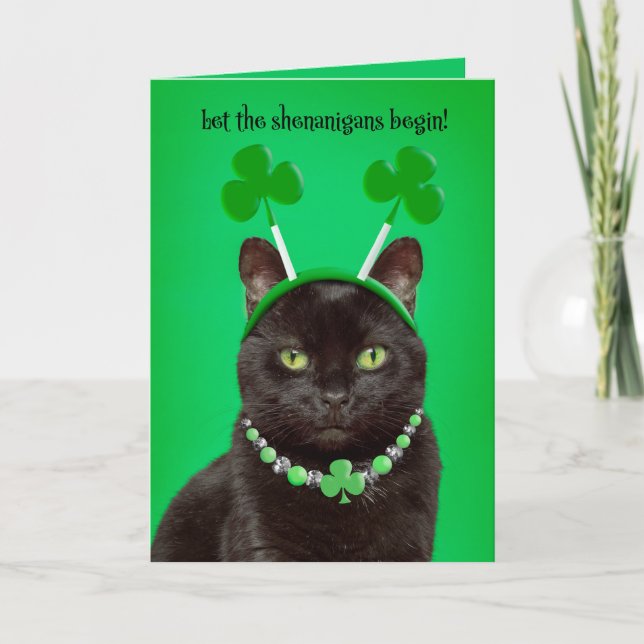 Lycklig St patricks day för någon svart katt Humor Helgkort (Framsida)