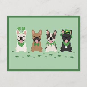Lycklig St patricks day Fransk Bulldog Klöver Helg Vykort