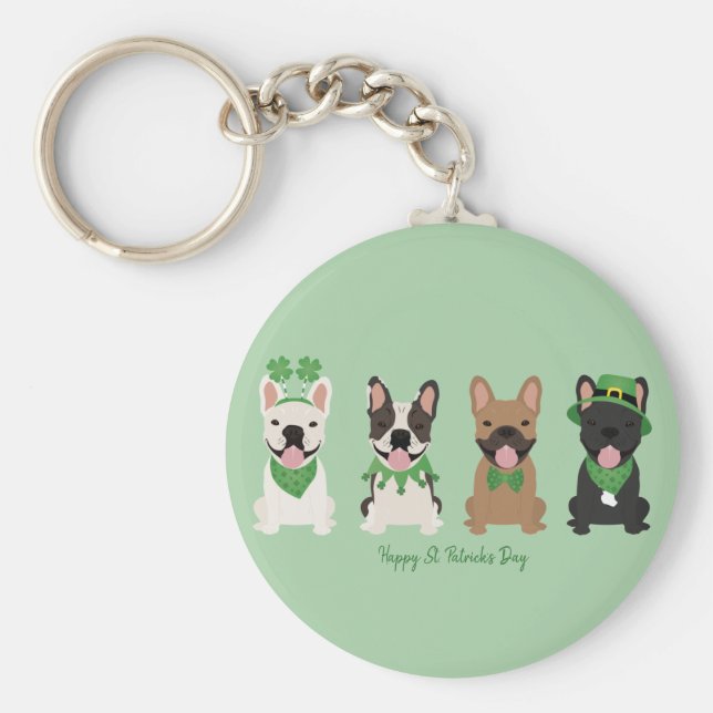 Lycklig St patricks day Fransk Bulldog Nyckelring (Framsidan)