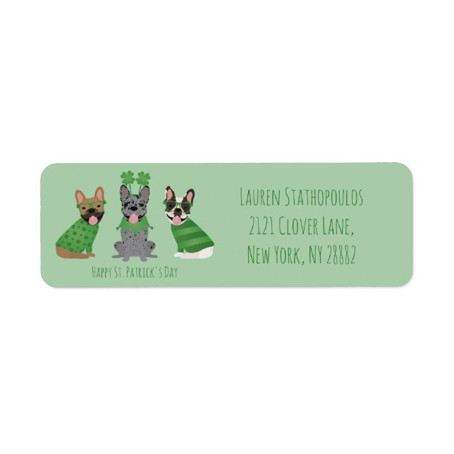 Lycklig St patricks day Fransk Bulldog Returadress Etikett (Framsidan)