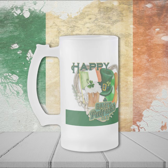 Lycklig St. Patrick's Day Frostat Ölglas (Skapare uppladdad)