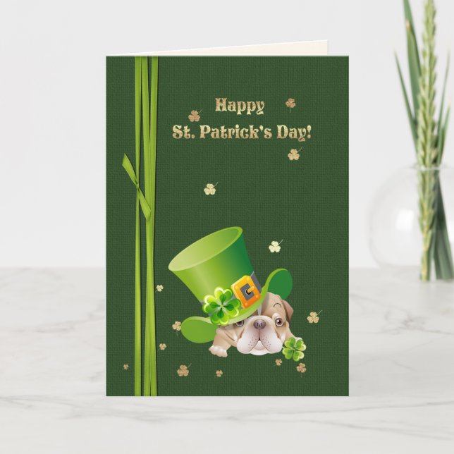 Lycklig St. Patrick's Day Funny Bulldog Kort (Framsida)