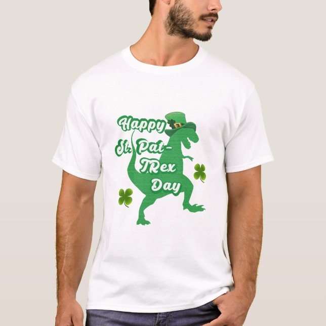 Lycklig St. Patricks Day Funny T-rex Dinosaur T Shirt (Framsida)