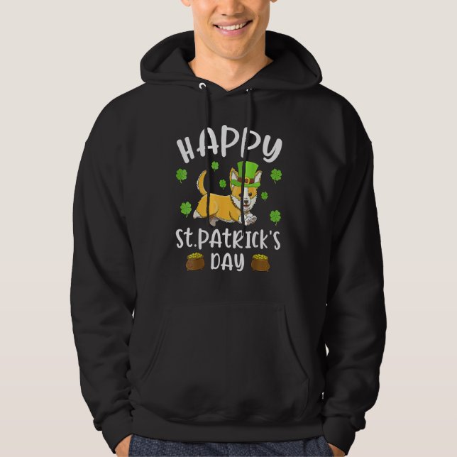 Lycklig St patrick's day Funy Saint patrick Corgi Hoodie (Framsida)