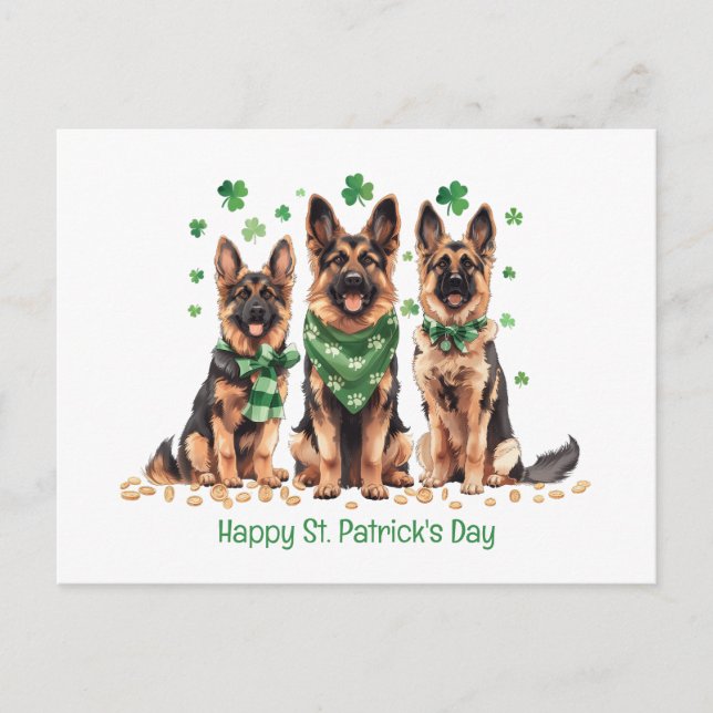 Lycklig St. Patrick's Day German Shepherd Hundar Helg Vykort (Framsida)